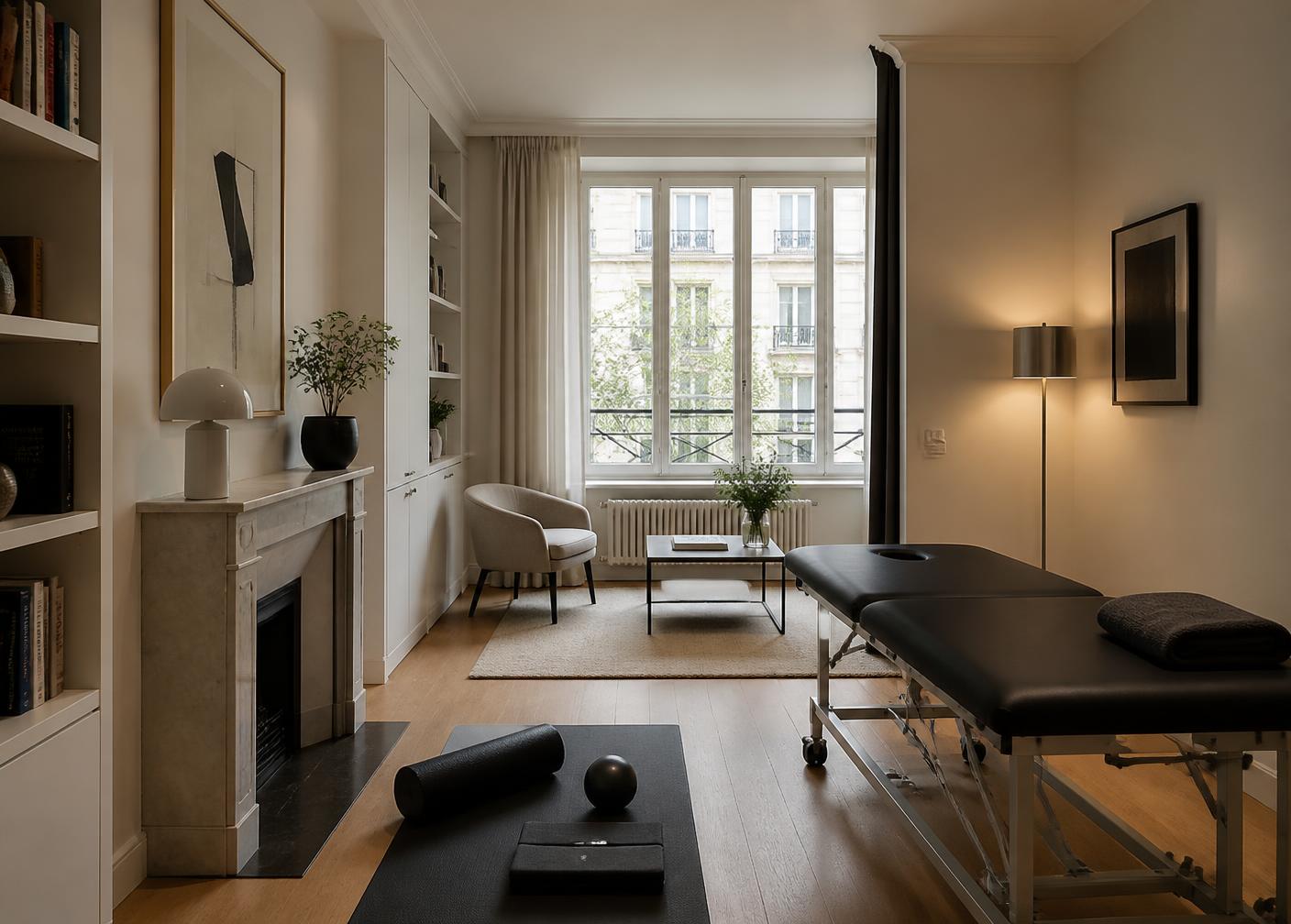 Environnement privé aménagé pour une séance de physiothérapie